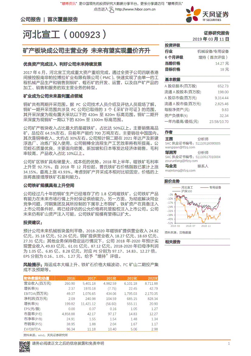 河北宣工研究报告:天风证券-河北宣工-000923-矿产板