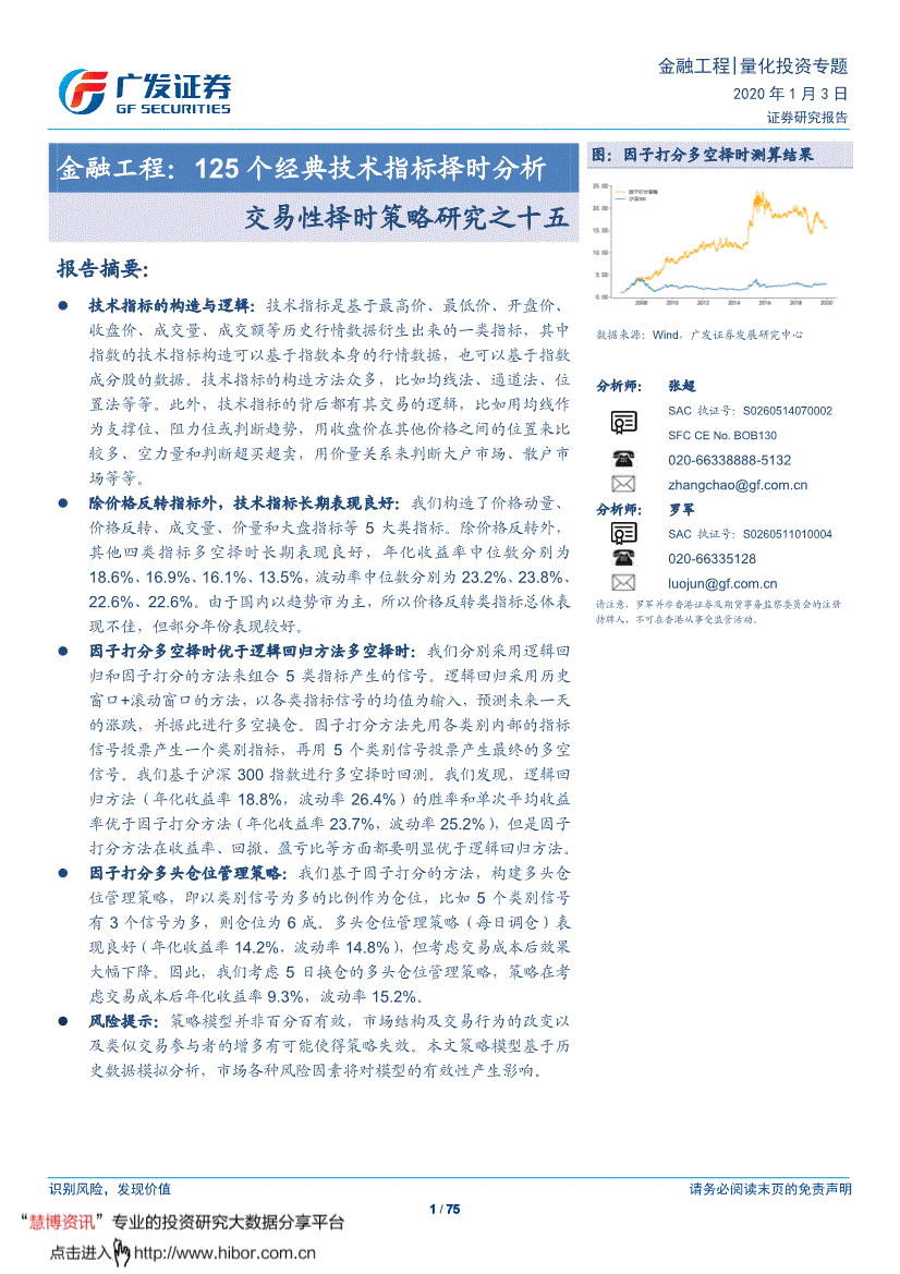 广发证券-交易性择时策略研究之十五：金融工程，125个经典技术指标择时分析-200103-研报-金融工程-慧博投研资讯