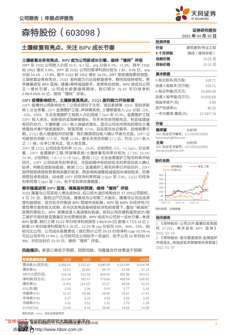 天风证券森特股份603098土壤修复有亮点关注bipv成长节奏210430