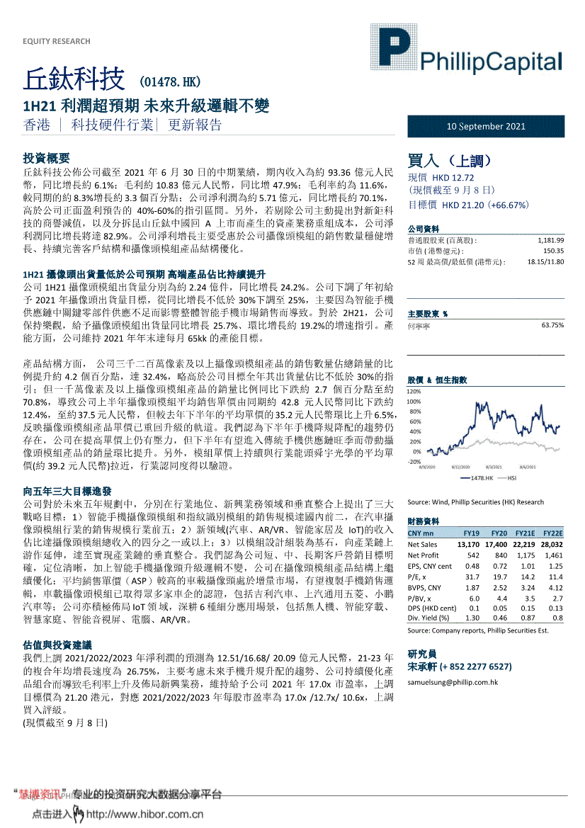 丘钛科技辉立证券丘钛科技1478hk1h21利润超预期未来升级逻辑不变