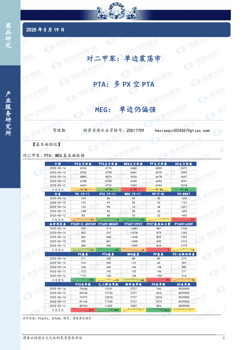 国泰君安期货-对二甲苯：单边震荡市，PTA，多PX空PTA，MEG，单边仍偏强-250519-研究报告-期货研究-迈博汇金