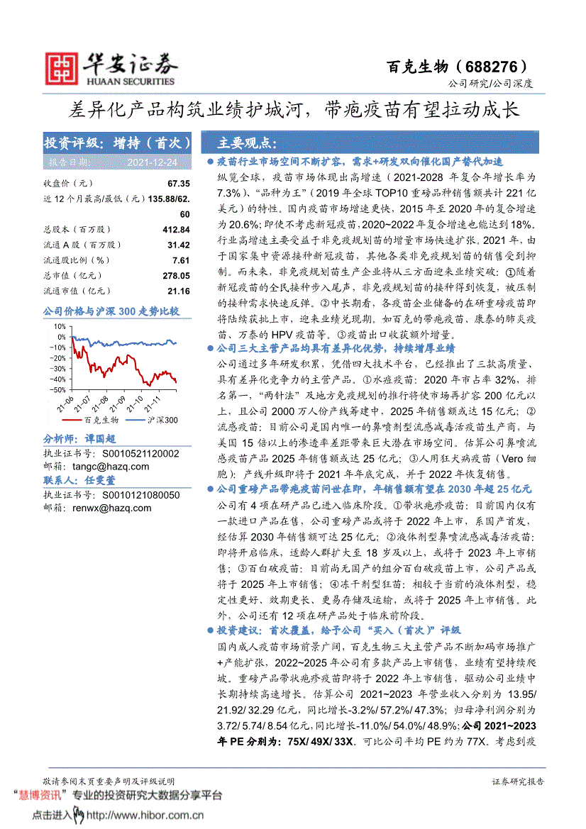 百克生物华安证券百克生物688276差异化产品构筑业绩护城河带疱疫苗有