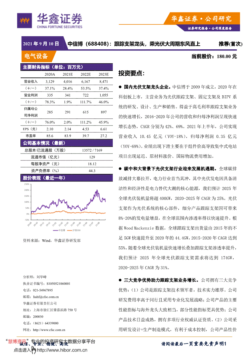 中信博华鑫证券-中信博-688408-跟踪支架龙头,乘光伏大周期东风直上